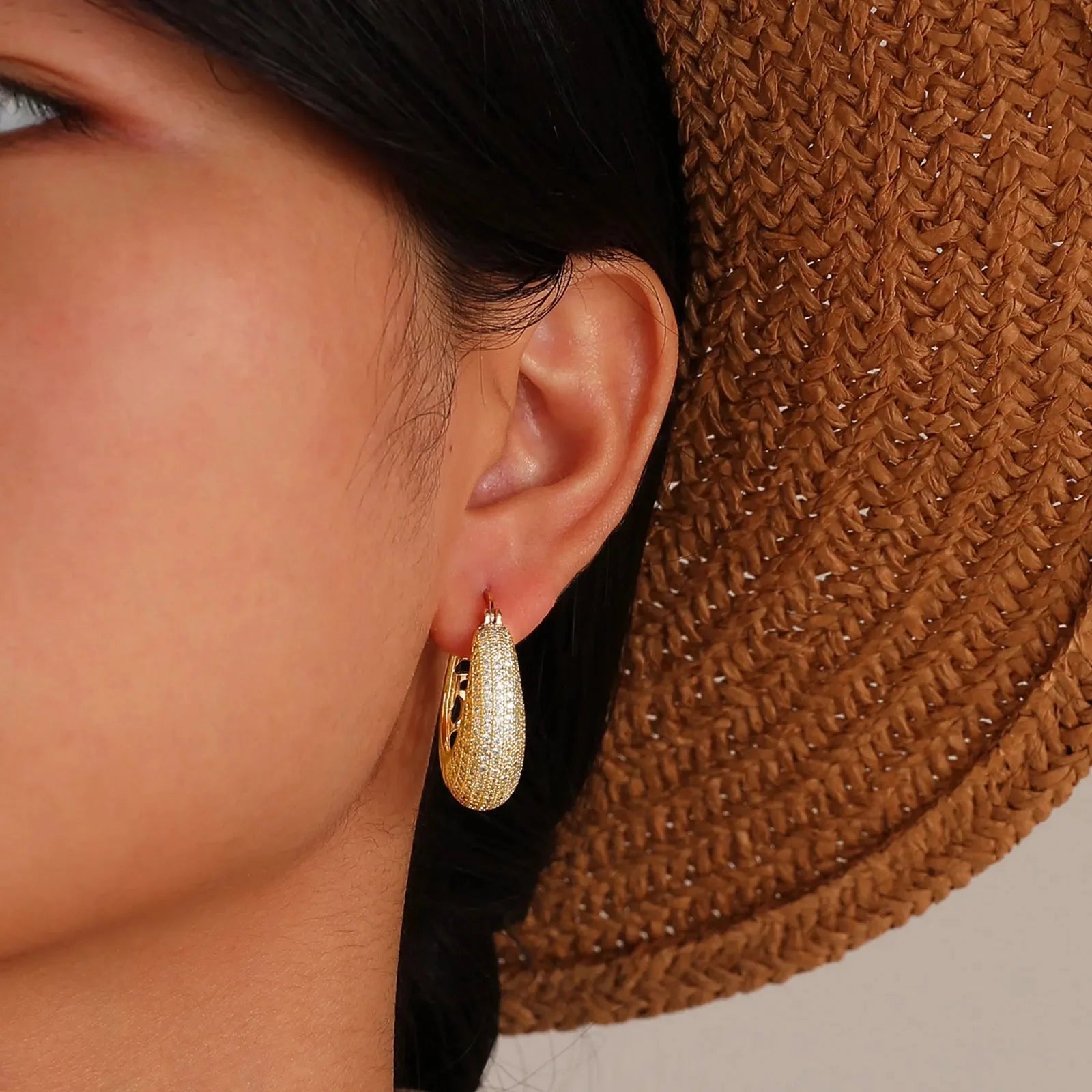 14k Intricate Half Diamond Hoop Earrings - Aryomi