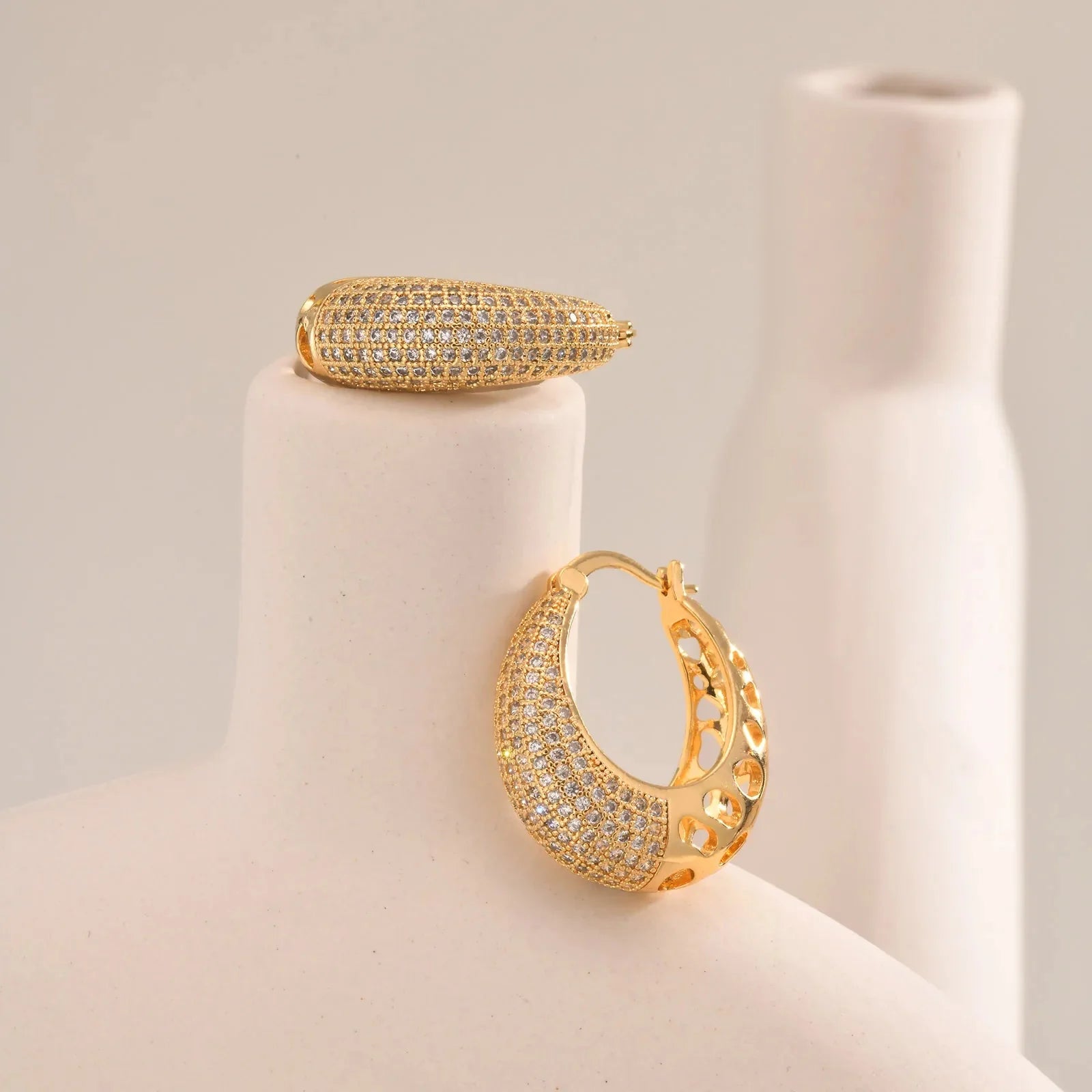 14k Intricate Half Diamond Hoop Earrings - Aryomi