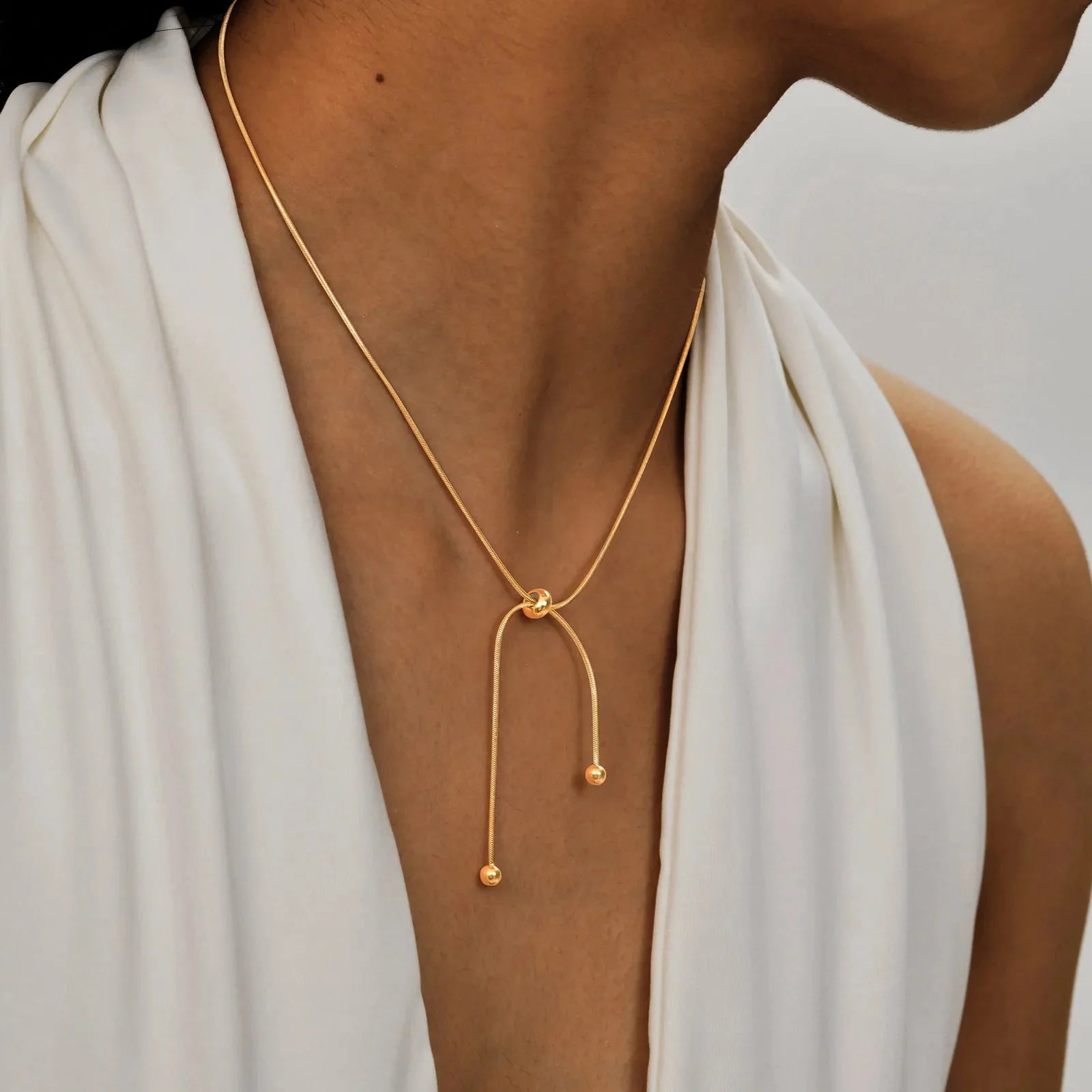 18k Adjustable Tassel Snake Chain Necklace - Aryomi