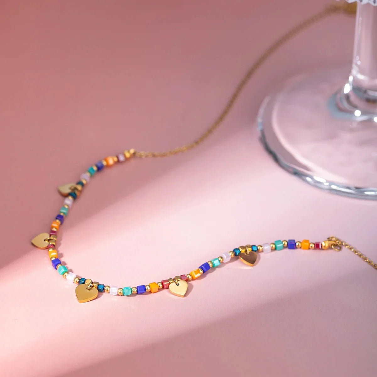18k Boho Inspired Colorful Heart Necklace - Aryomi