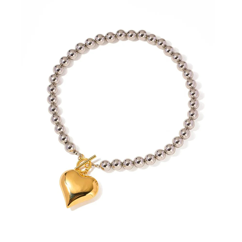 18k Chunky Silver & Gold Heart Necklace - Aryomi