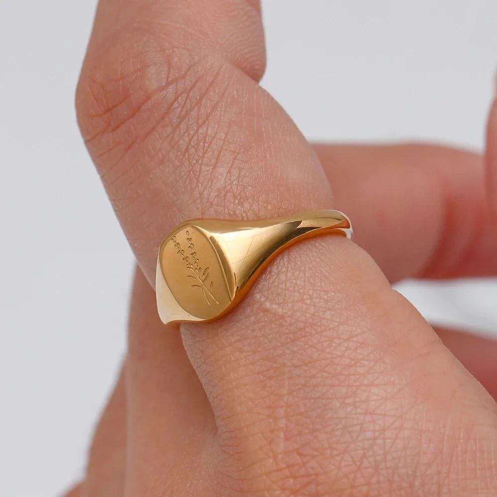 18k Dainty Floral Signet Rings - Aryomi