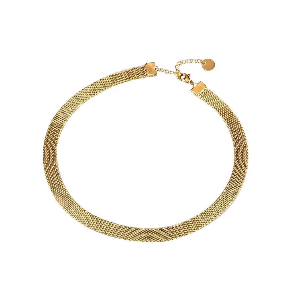 18k Layered Gold Mesh Choker Necklace and Bracelet - Aryomi