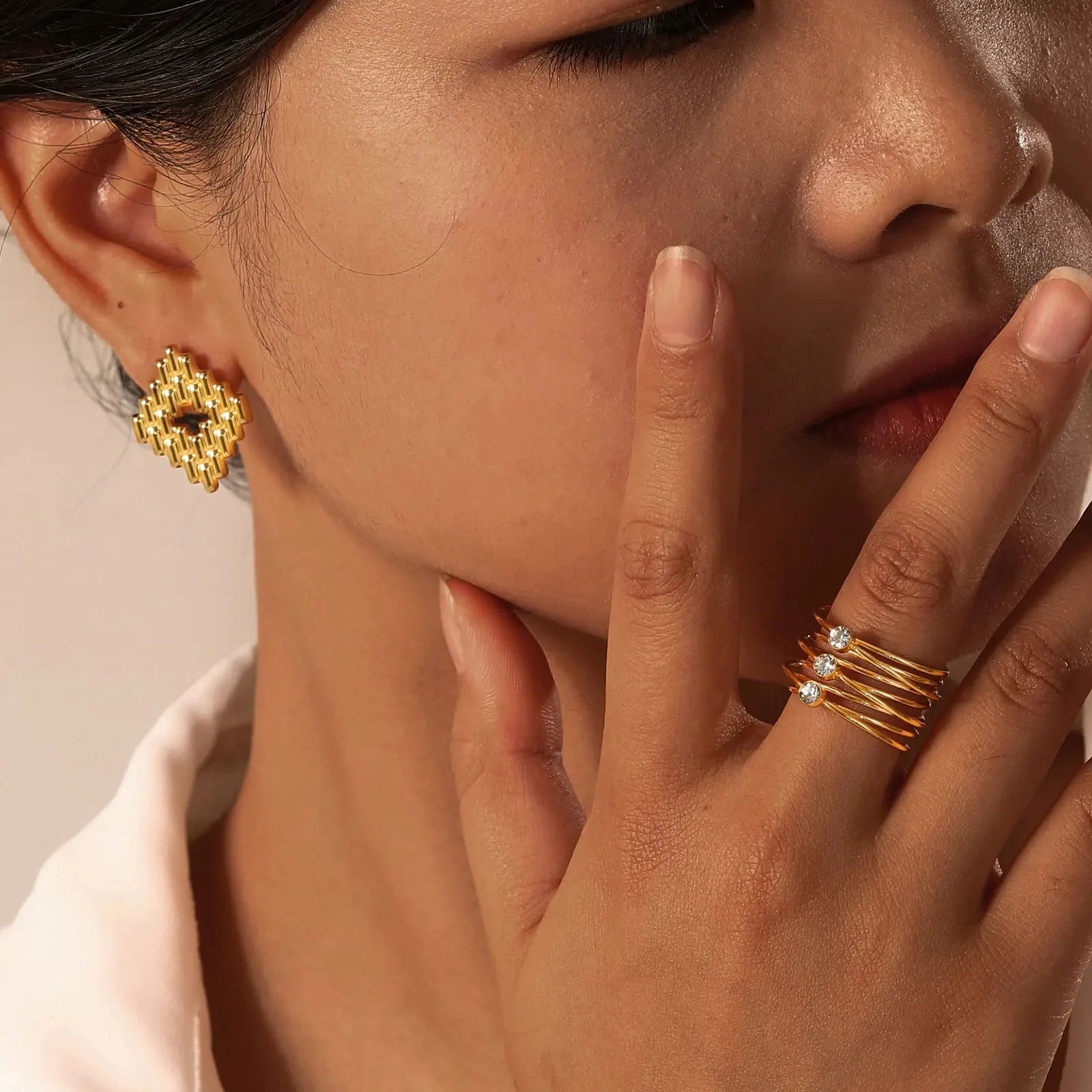18k Multi Layered Triple Diamond Rings - Aryomi