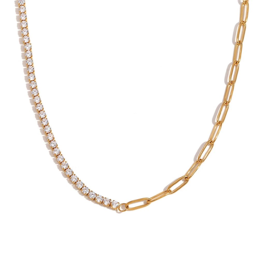 18k Paperclip Chain Tennis Necklace, Bracelet, and Earrings - Aryomi