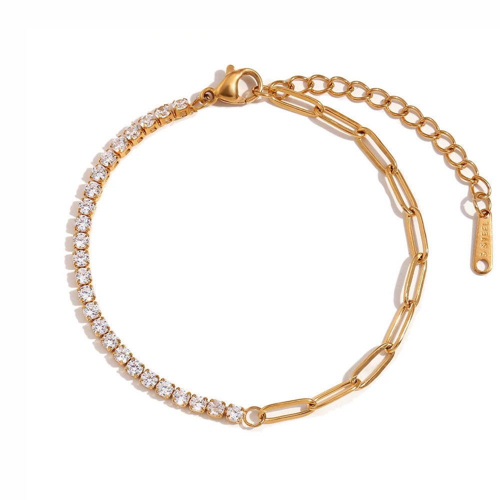 18k Paperclip Chain Tennis Necklace, Bracelet, and Earrings - Aryomi