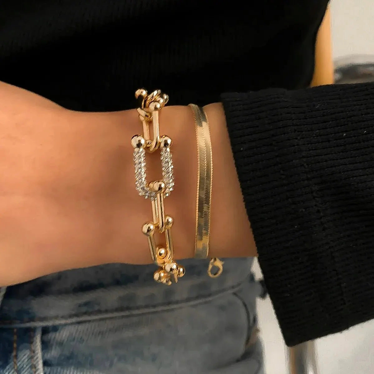 2pc Statement Chain Lock & Herringbone Bracelet - Aryomi