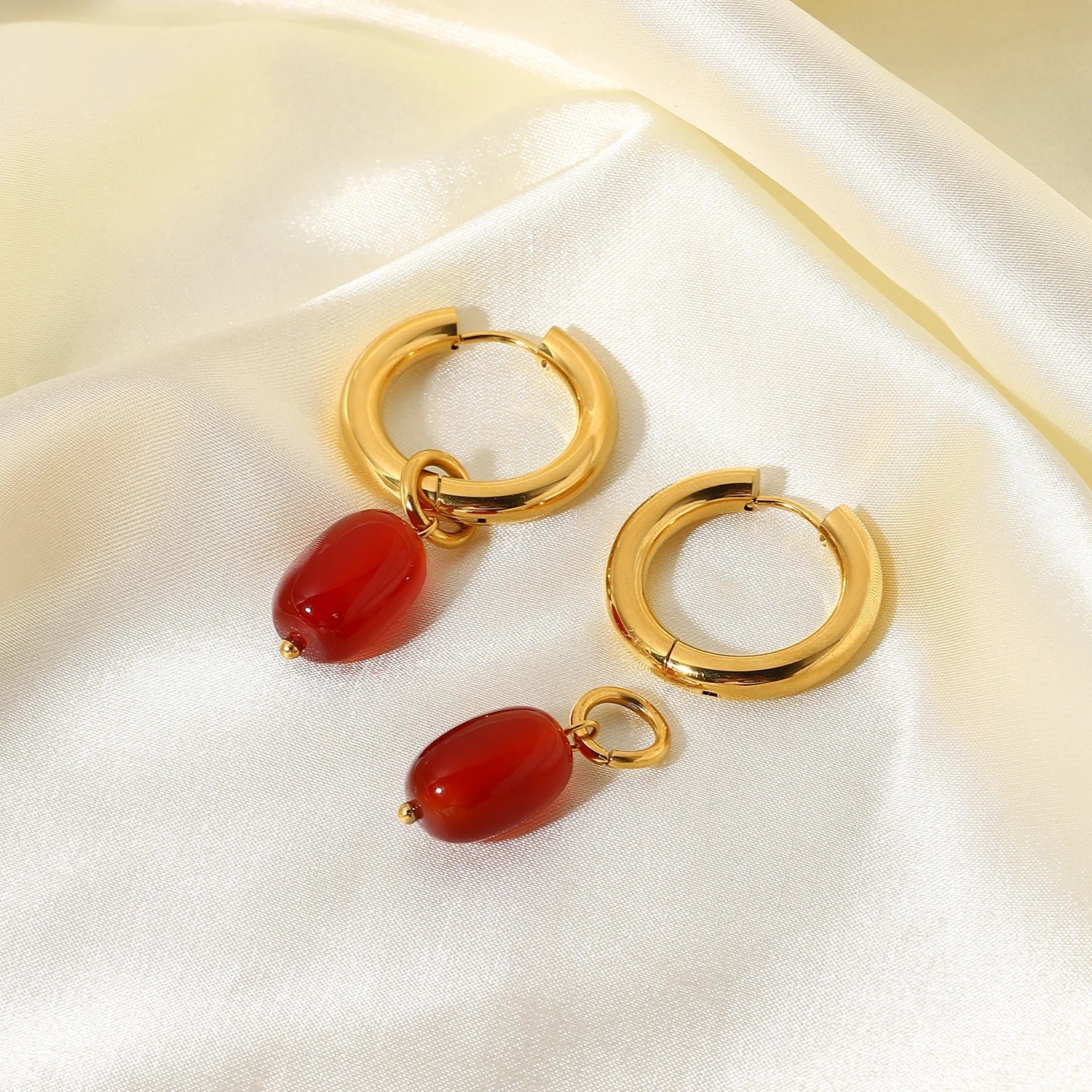 Dainty Carnelian Huggie Hoop Earrings