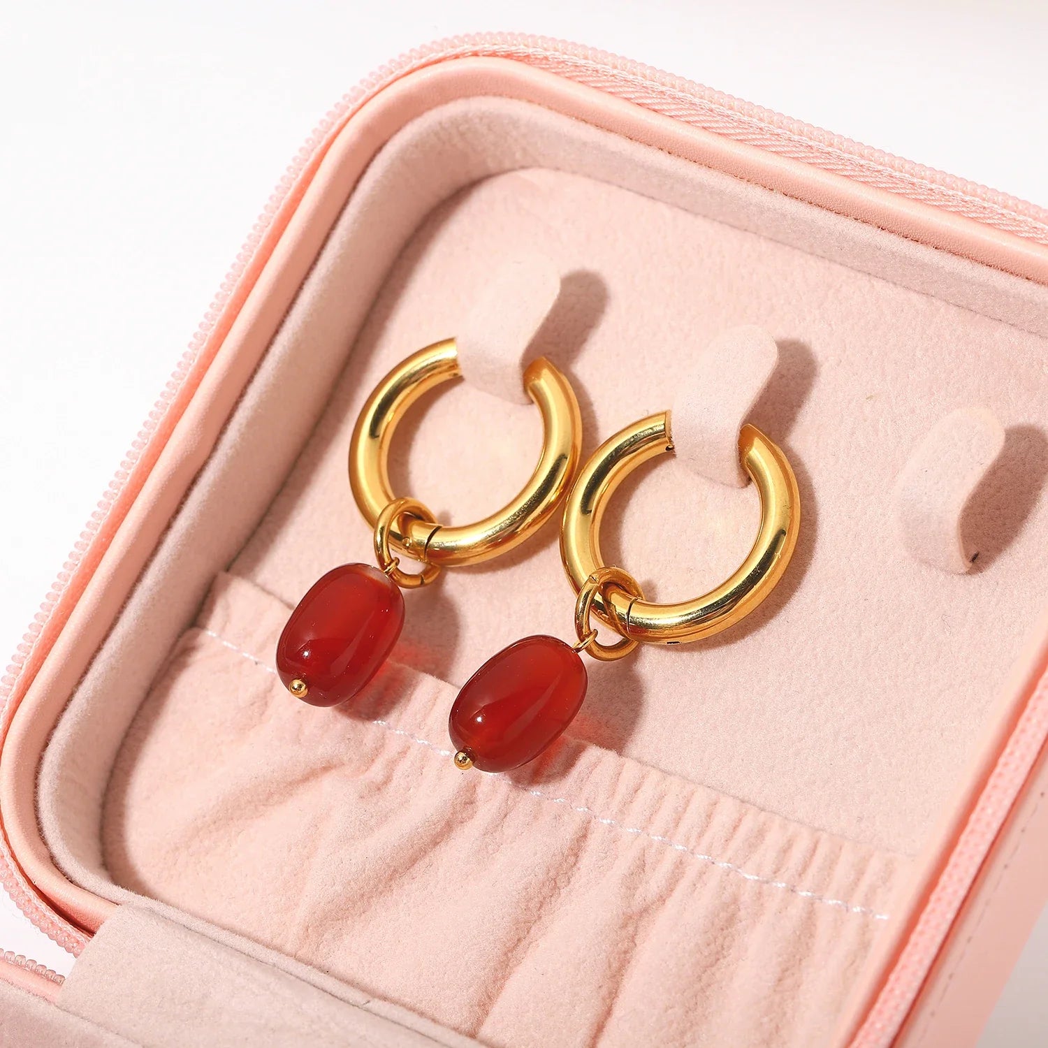 Dainty Carnelian Huggie Hoop Earrings