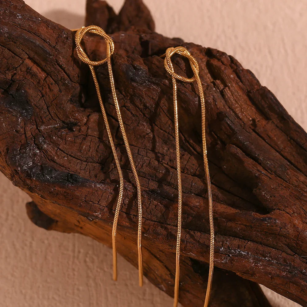 18k Dainty Circle Tassel Earrings