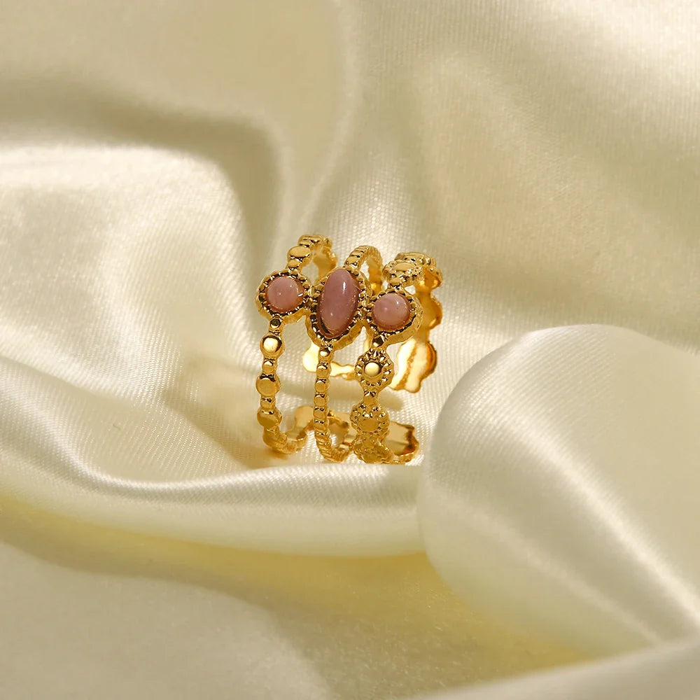 18k Triple Rose Stone Ring Stack