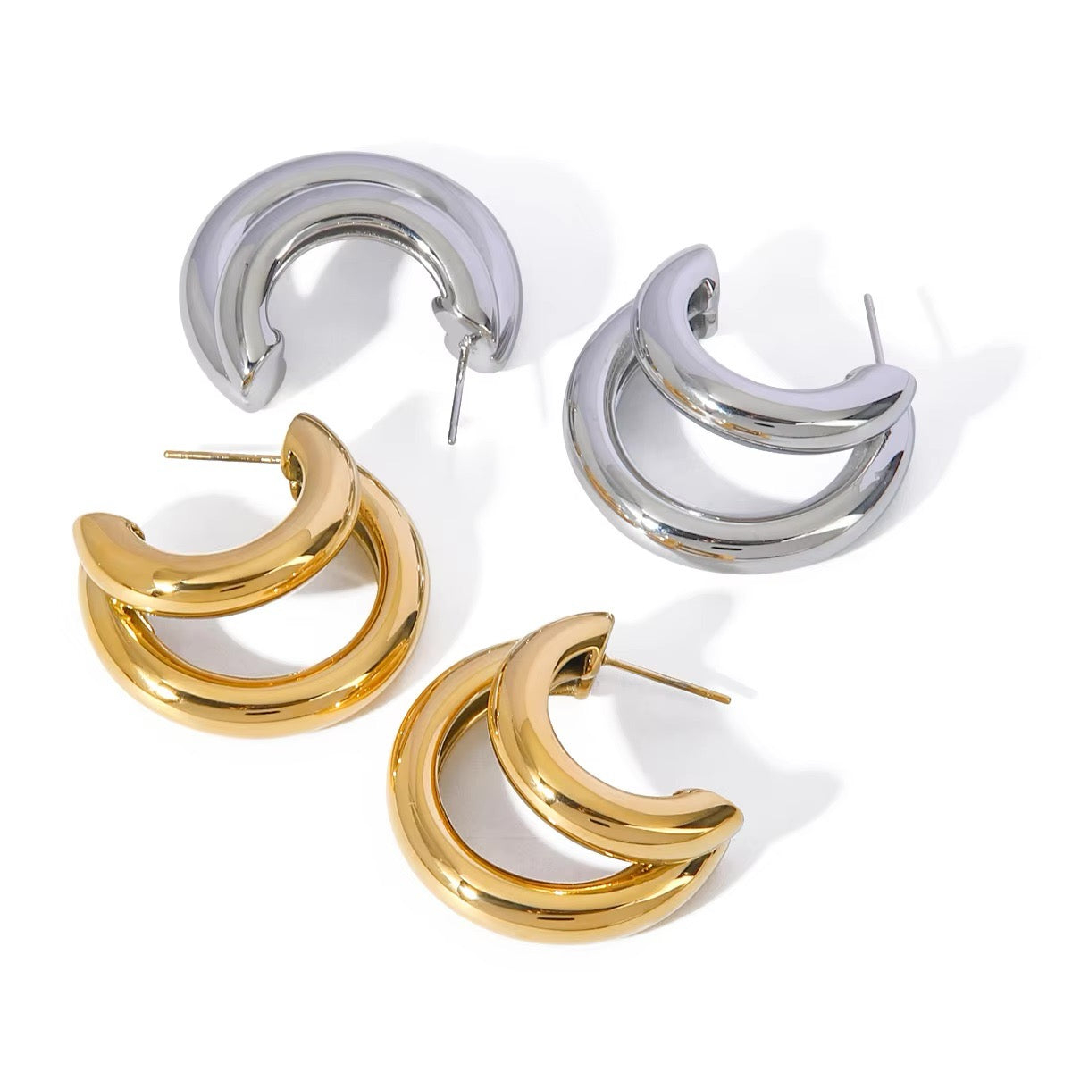 18k Crescent Outline C Shaped Earrings