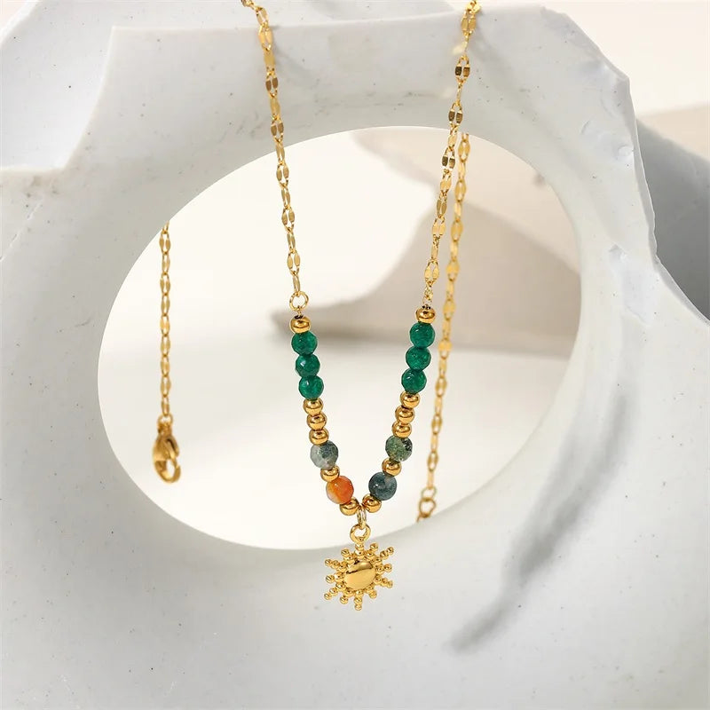 Dainty Boho Inspired Sun Pendant Necklace