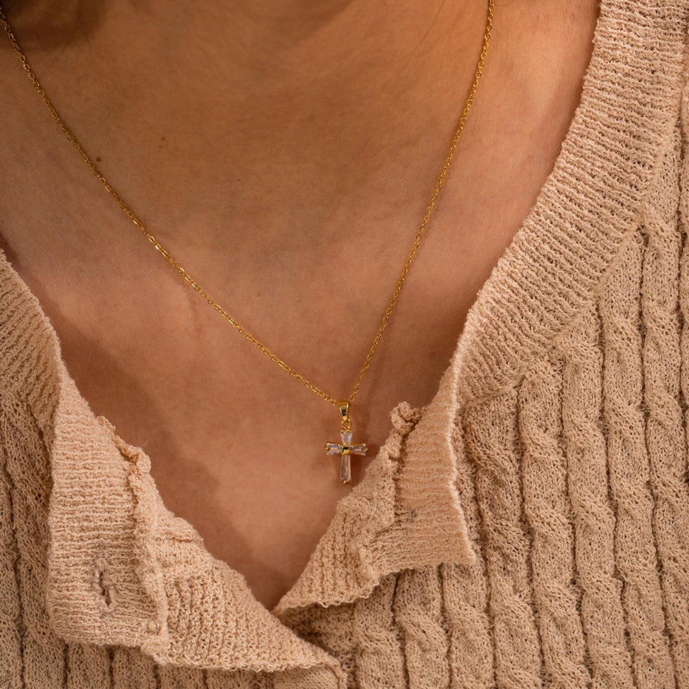 Dainty Diamond Cross Pendant Necklace