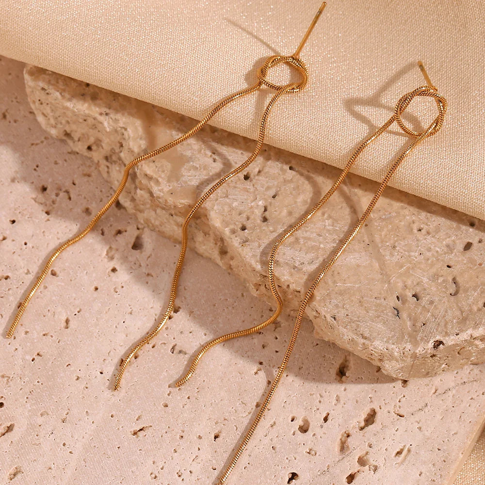 18k Dainty Circle Tassel Earrings