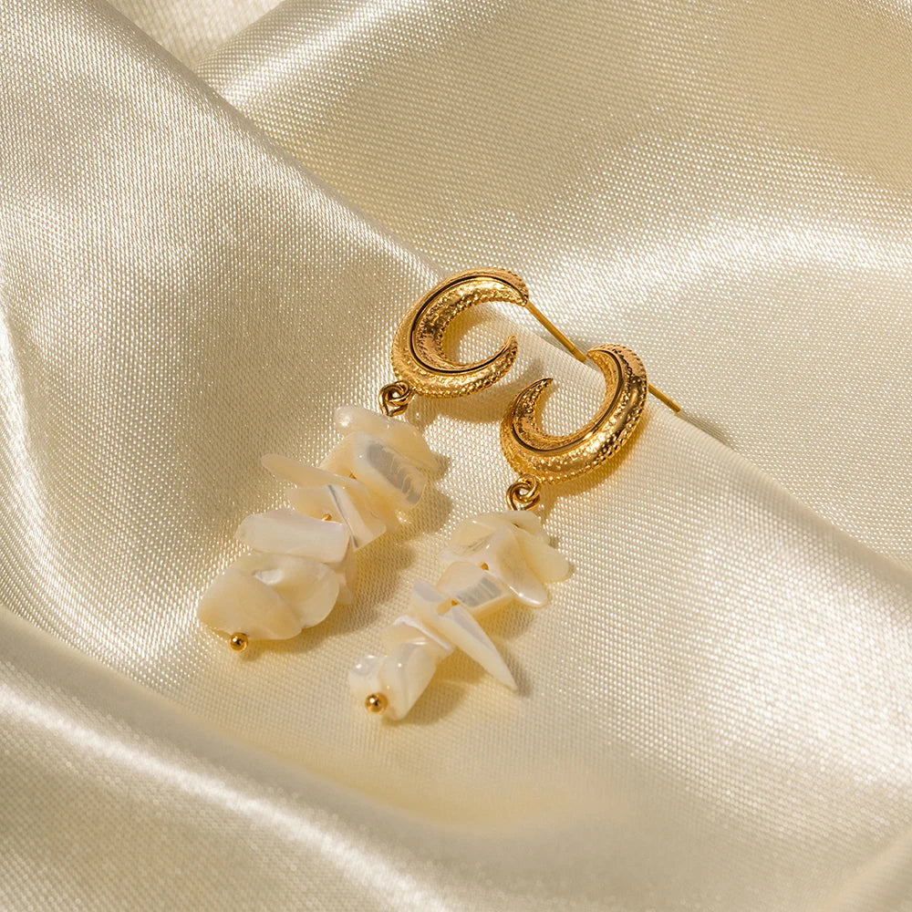 Crescent Moon Shell Dangle Earrings