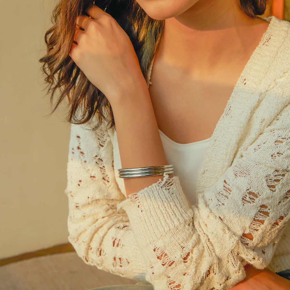 18k Triple Ribbed Bangle Bracelet