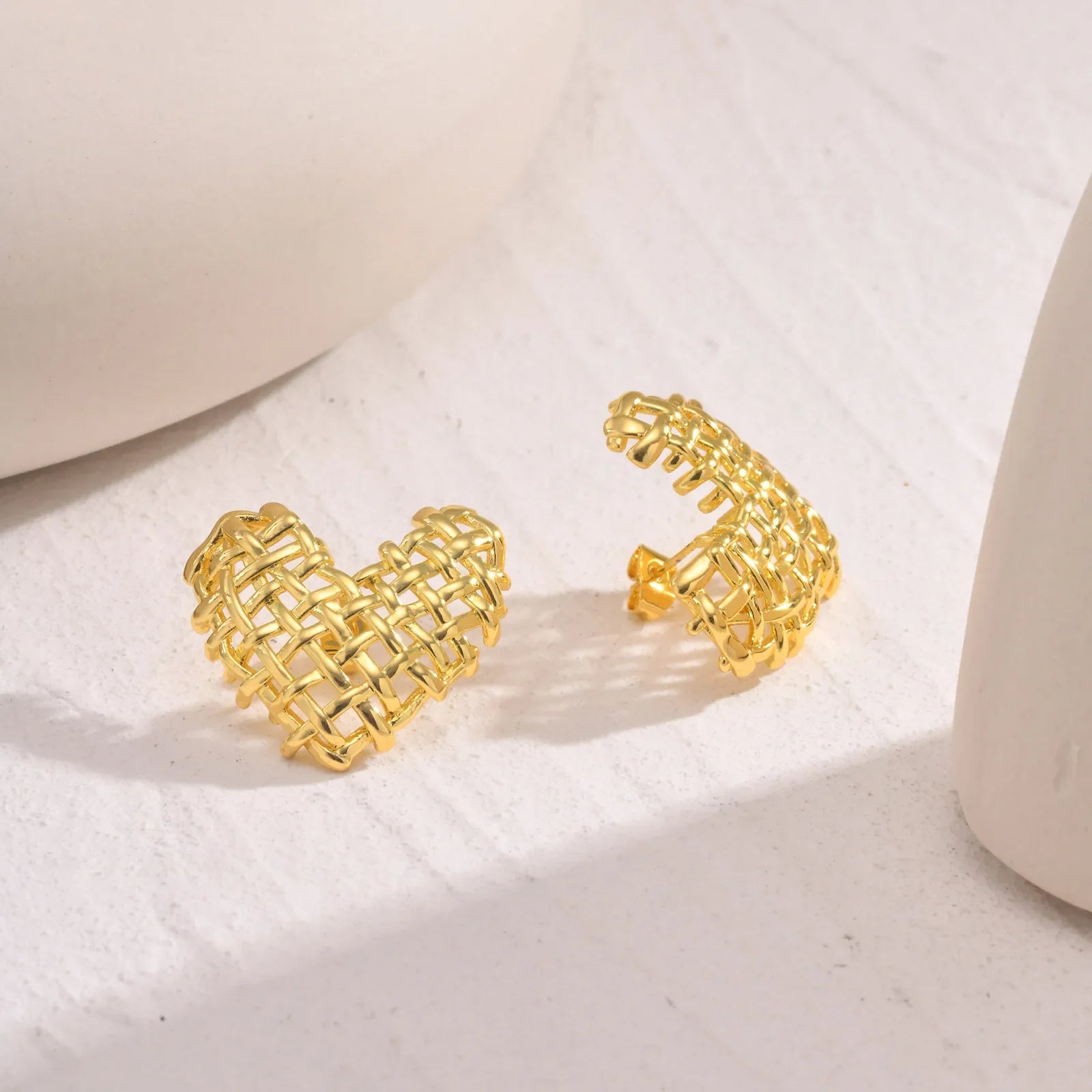 14k Woven Heart Earrings