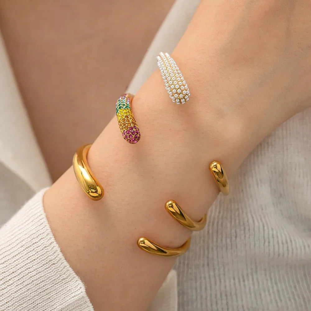 Accented Classy Bangle Cuff Bracelets - Aryomi