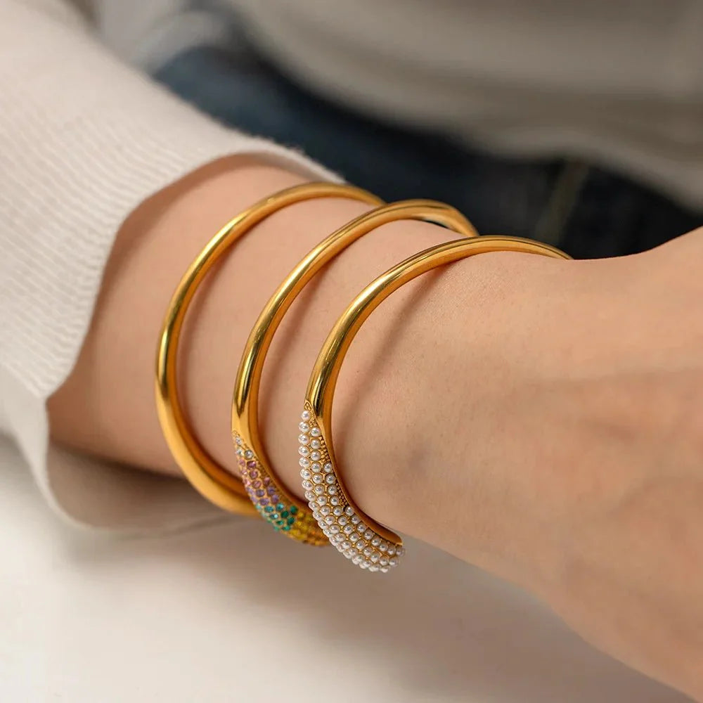 Accented Classy Bangle Cuff Bracelets - Aryomi