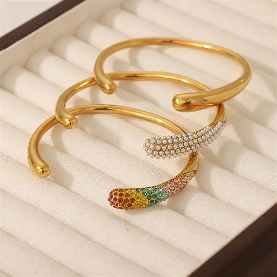 Accented Classy Bangle Cuff Bracelets - Aryomi