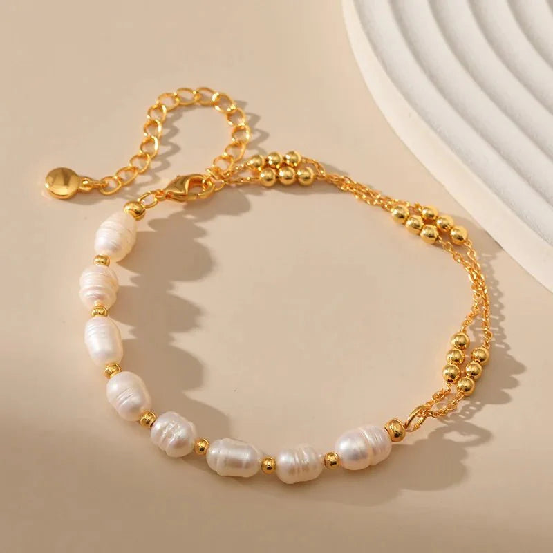 Boho Gold Accented Pearl Bracelets - Aryomi