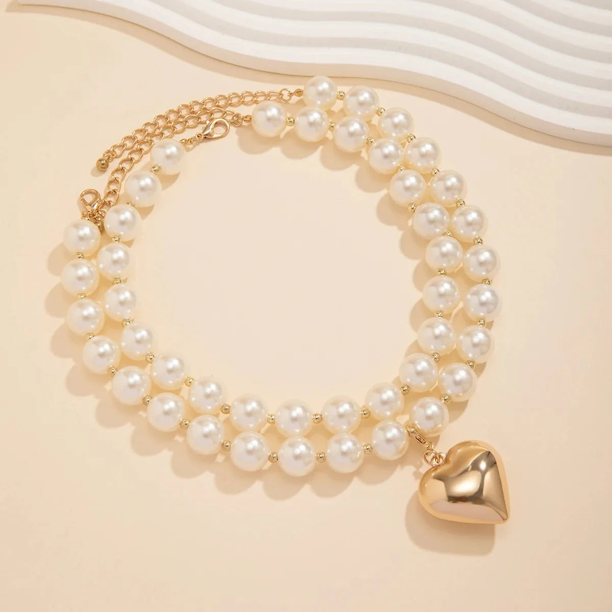 Bold Statement Pearl Layered Heart Necklace - Aryomi