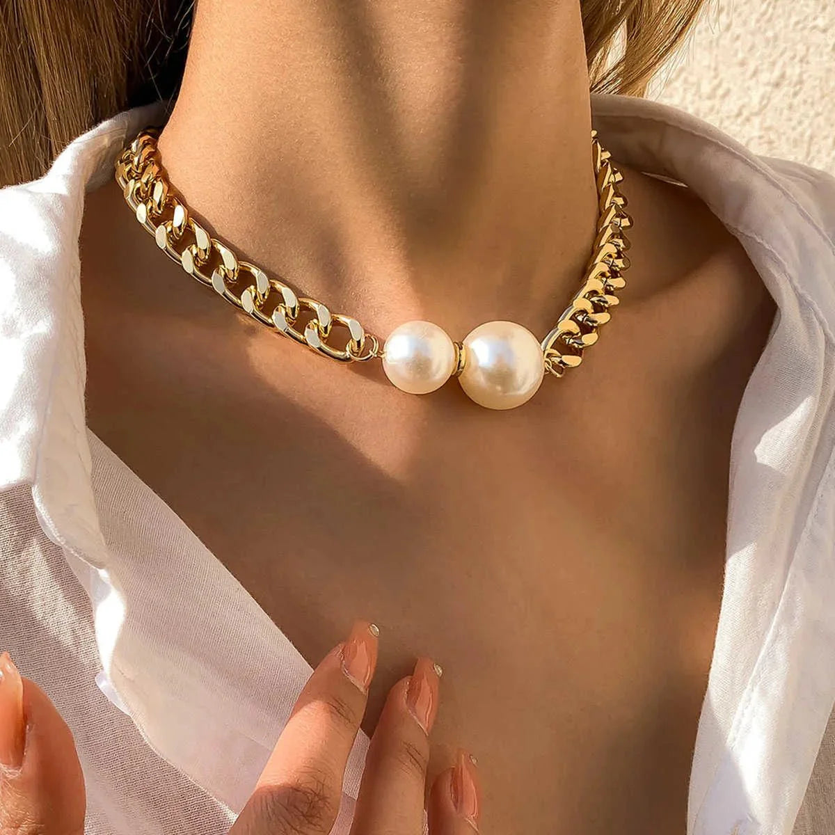 Cuban Link Chain Pearl Ends Necklace - Aryomi
