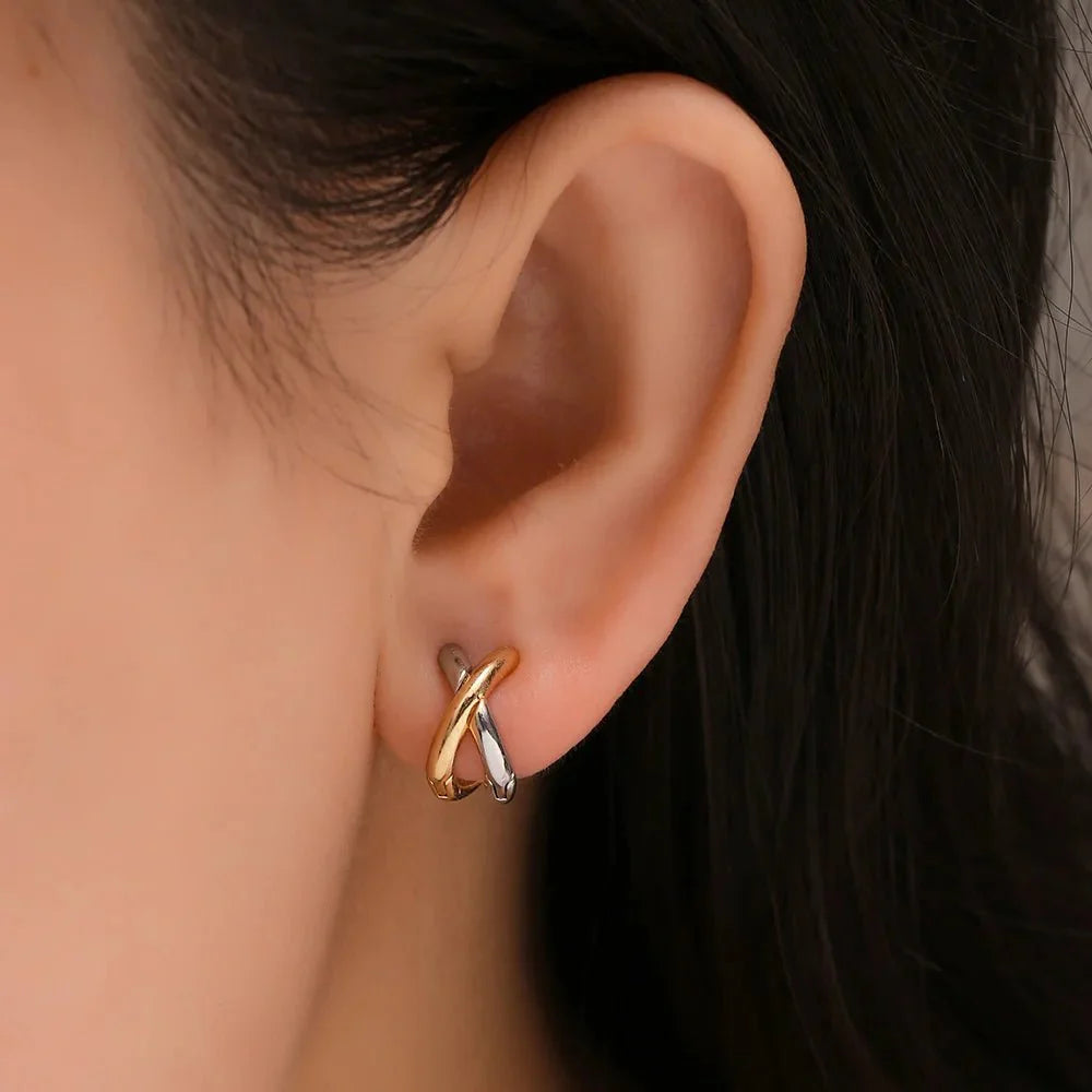 Dainty Criss Cross Contrast Earrings - Aryomi