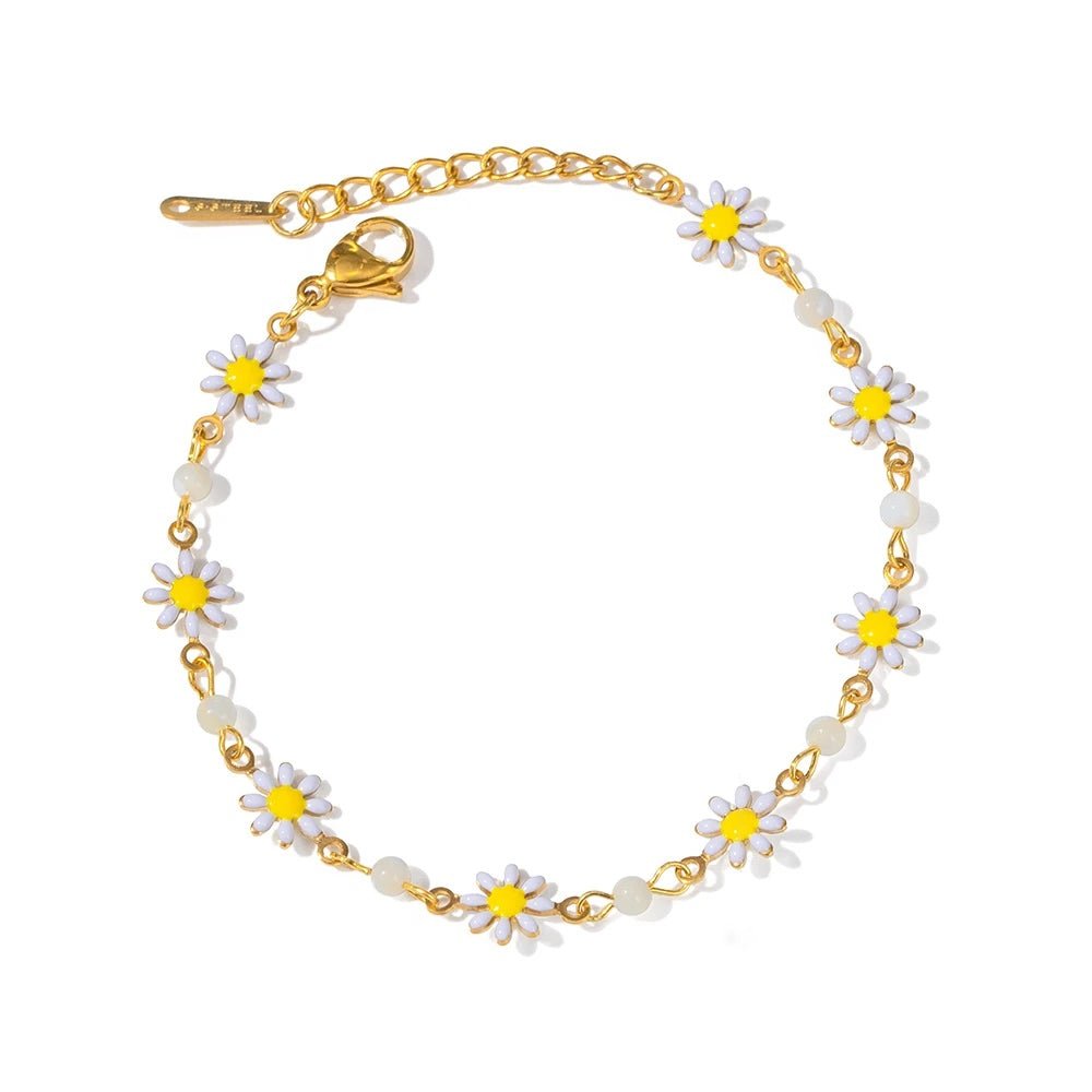 Dainty Daisy Floral Bracelet Necklace and Earrings Set - Aryomi