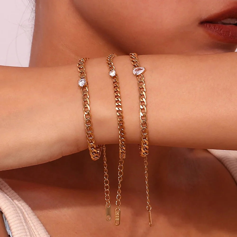 Dainty Diamond Set Gold Cuban Bracelets - Aryomi