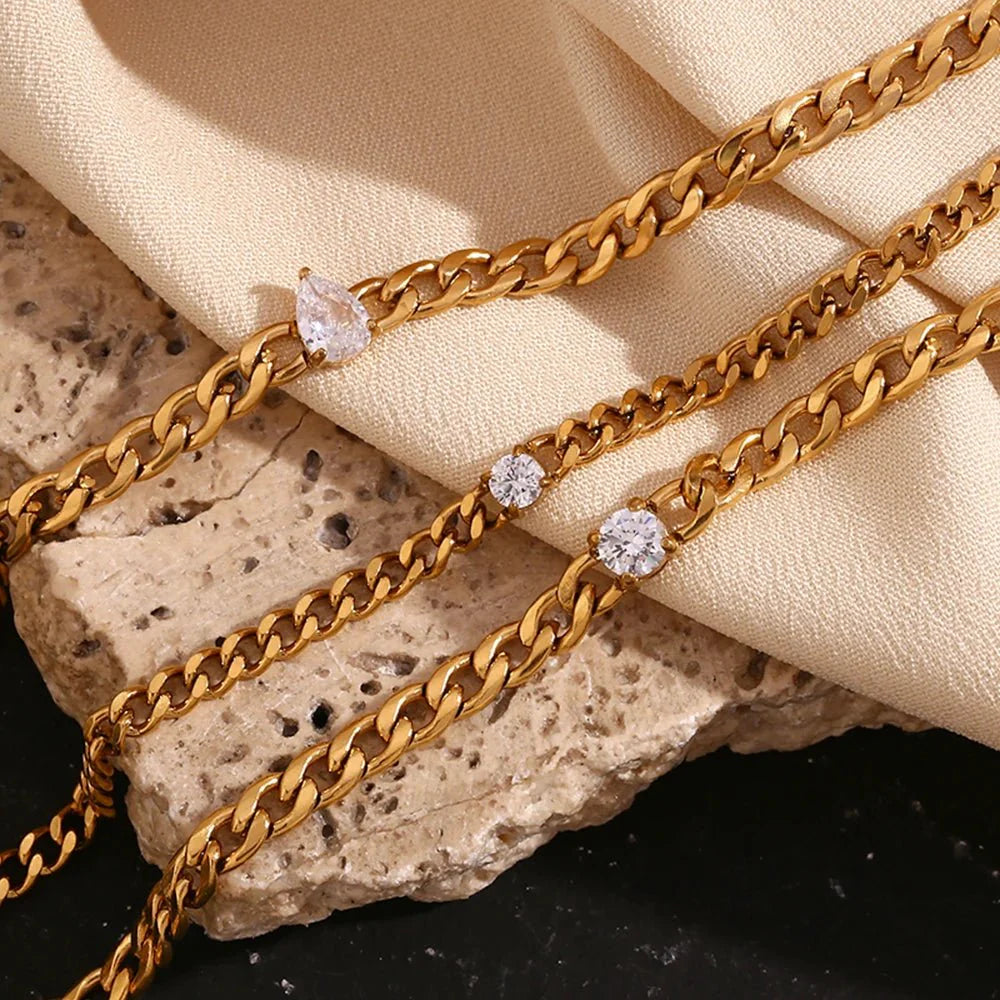 Dainty Diamond Set Gold Cuban Bracelets - Aryomi