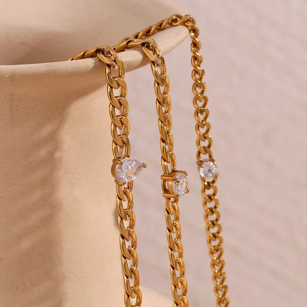 Dainty Diamond Set Gold Cuban Bracelets - Aryomi
