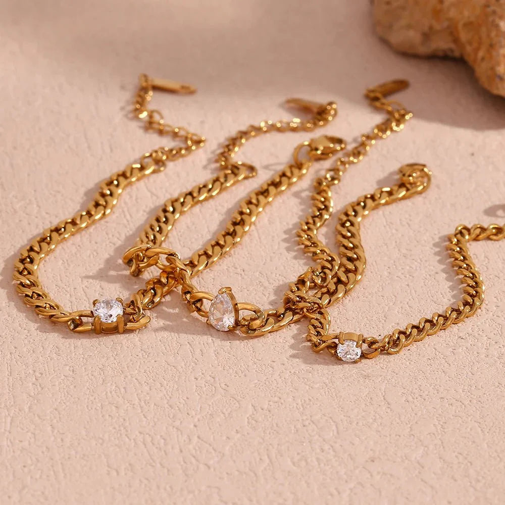 Dainty Diamond Set Gold Cuban Bracelets - Aryomi