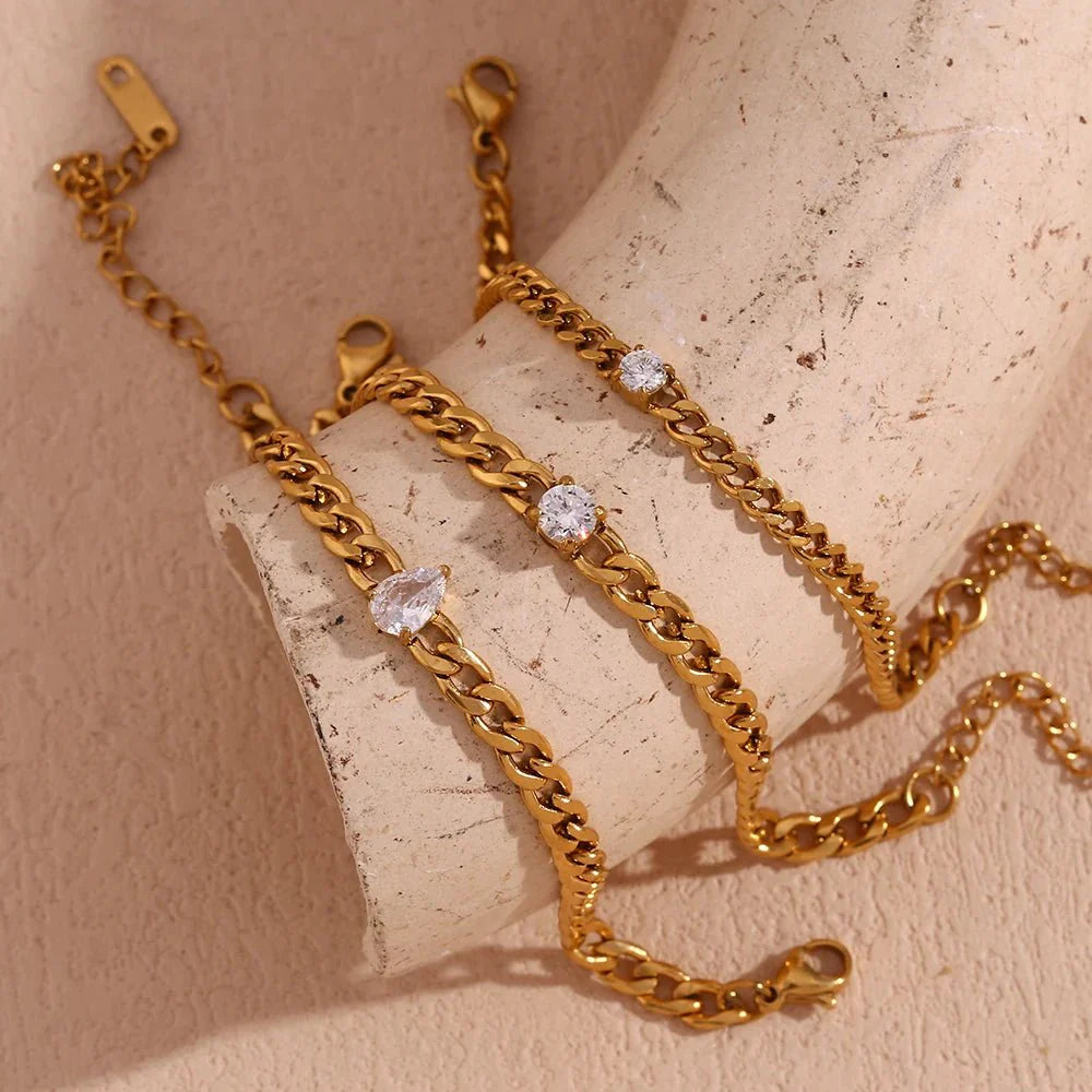 Dainty Diamond Set Gold Cuban Bracelets - Aryomi