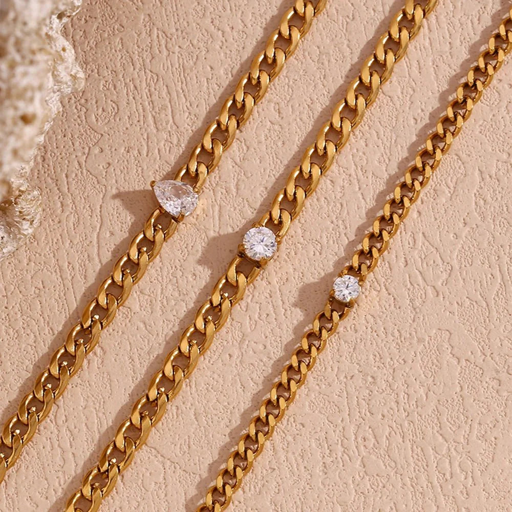 Dainty Diamond Set Gold Cuban Bracelets - Aryomi