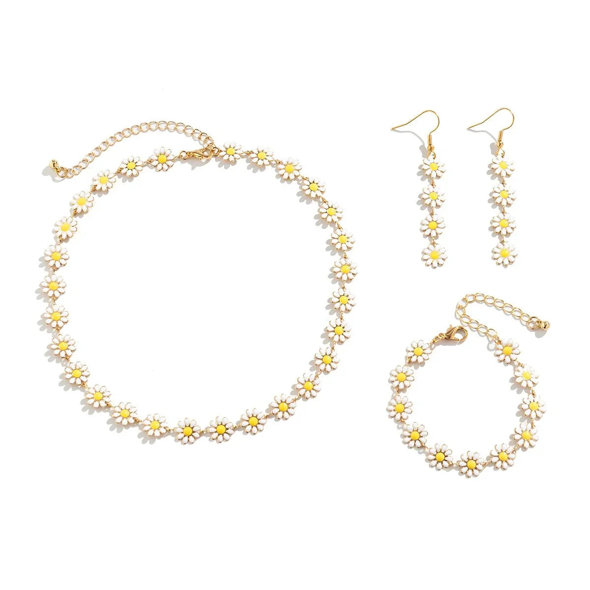 Dainty Floral Daisy Choker Necklace, Bracelet, and Earrings Set - Aryomi