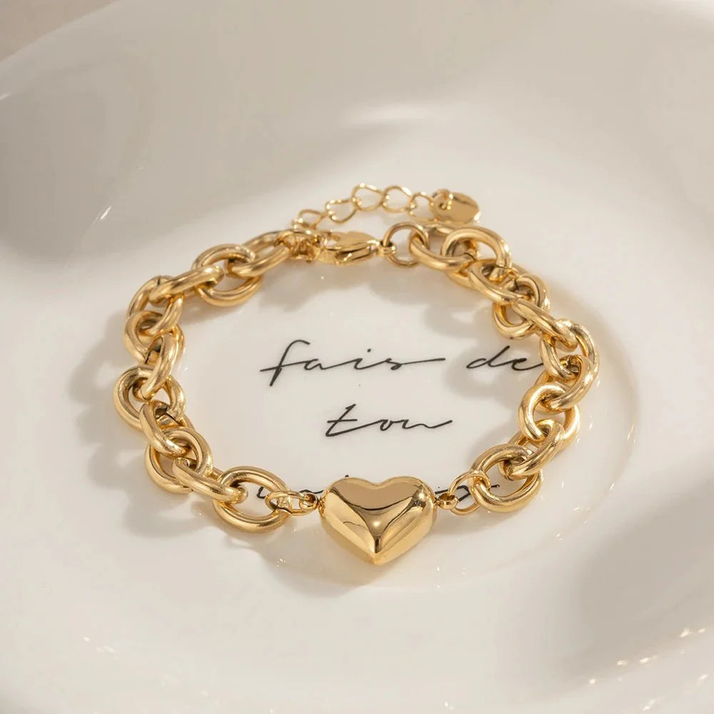 Dainty Gold Chain Link Heart Bracelet - Aryomi