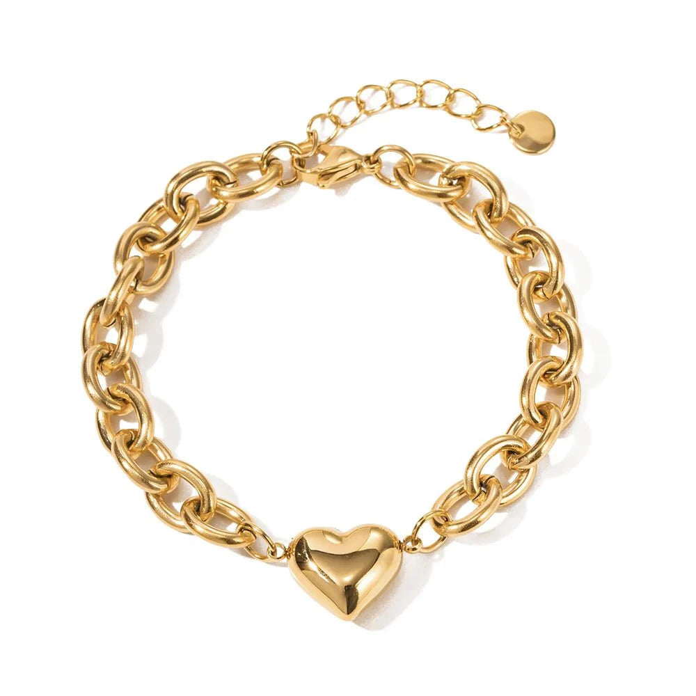 Dainty Gold Chain Link Heart Bracelet - Aryomi