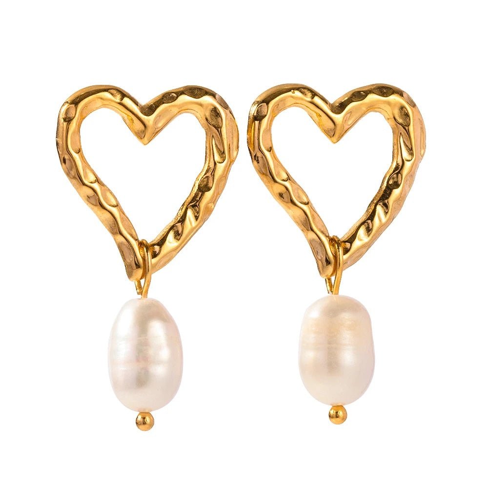 Dainty Heart Pearl Drop Earrings - Aryomi