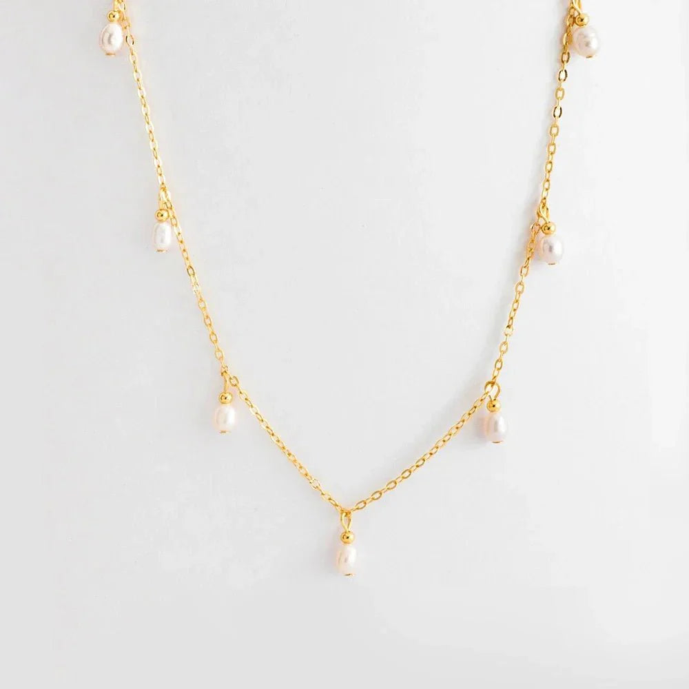 Dainty Pearl Droplets Necklace - Aryomi