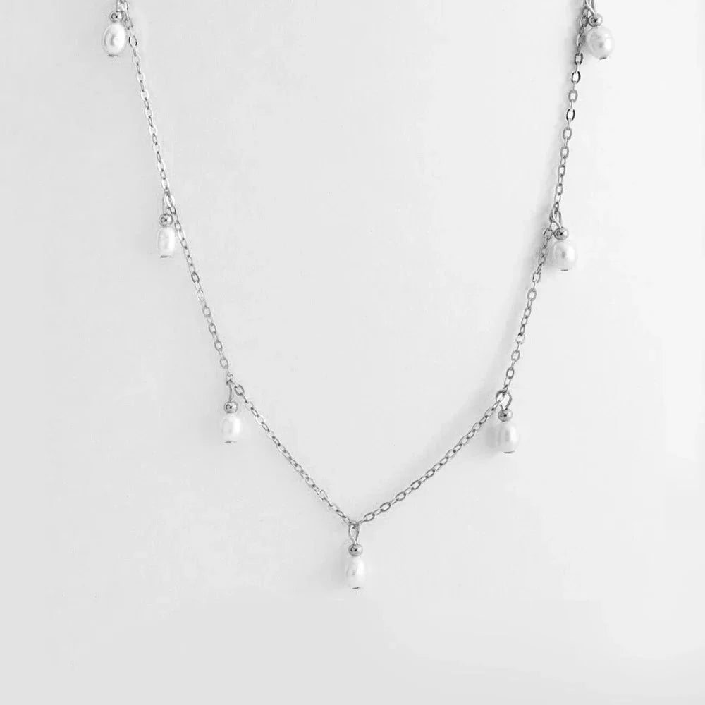 Dainty Pearl Droplets Necklace - Aryomi