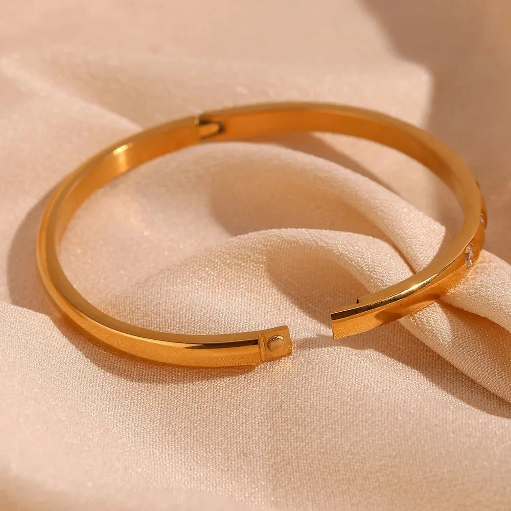 Diamond Accented Gold Cuff Bracelet - Aryomi
