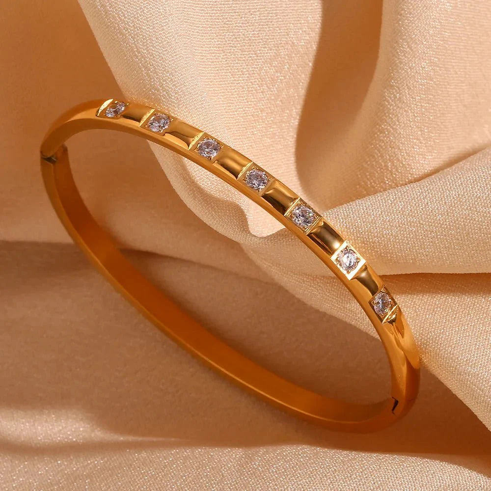 Diamond Accented Gold Cuff Bracelet - Aryomi