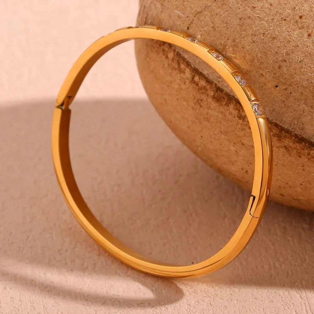 Diamond Accented Gold Cuff Bracelet - Aryomi
