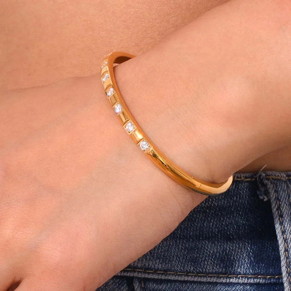 Diamond Accented Gold Cuff Bracelet - Aryomi
