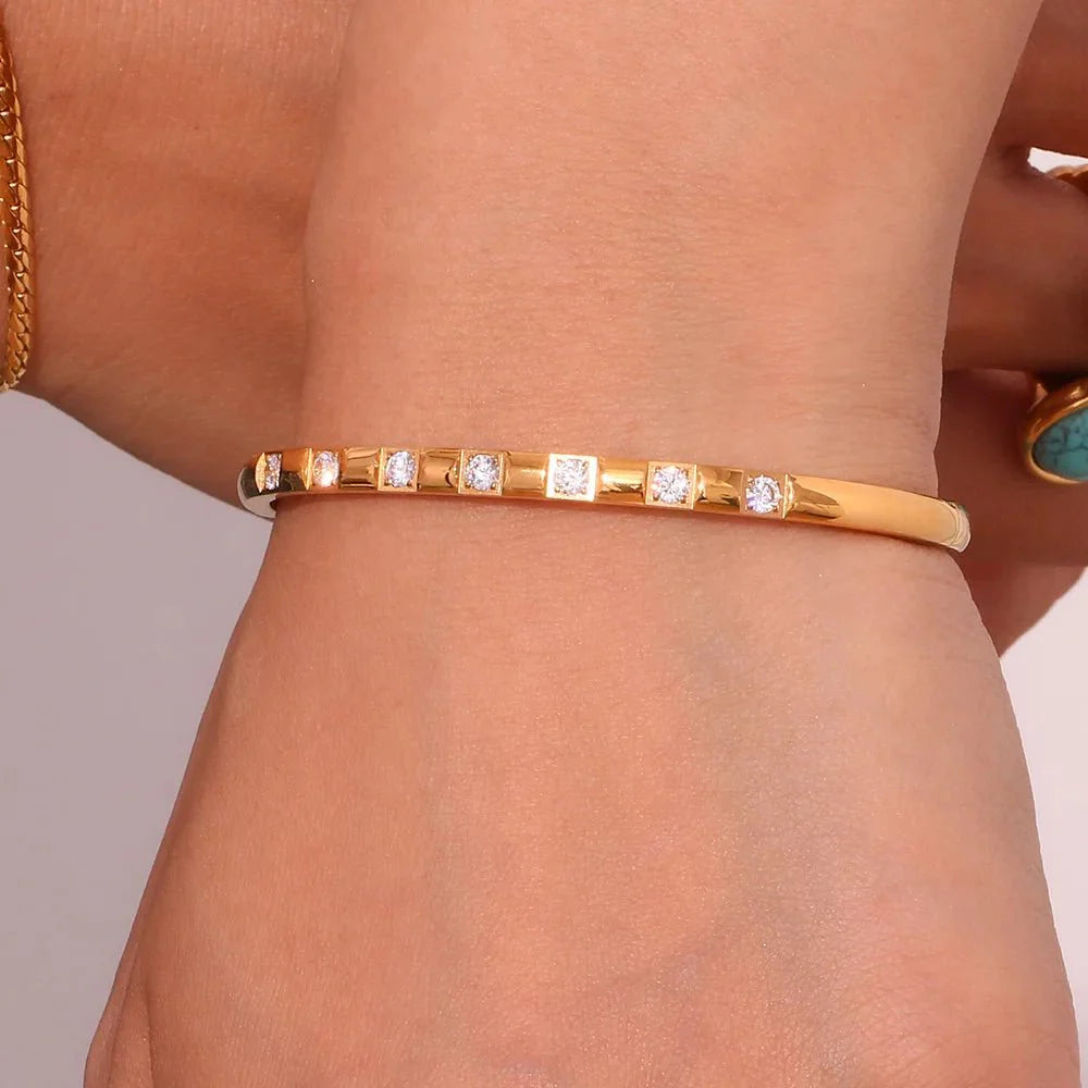 Diamond Accented Gold Cuff Bracelet - Aryomi