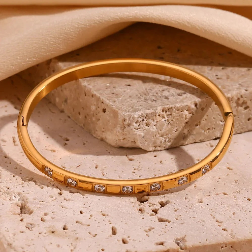 Diamond Accented Gold Cuff Bracelet - Aryomi