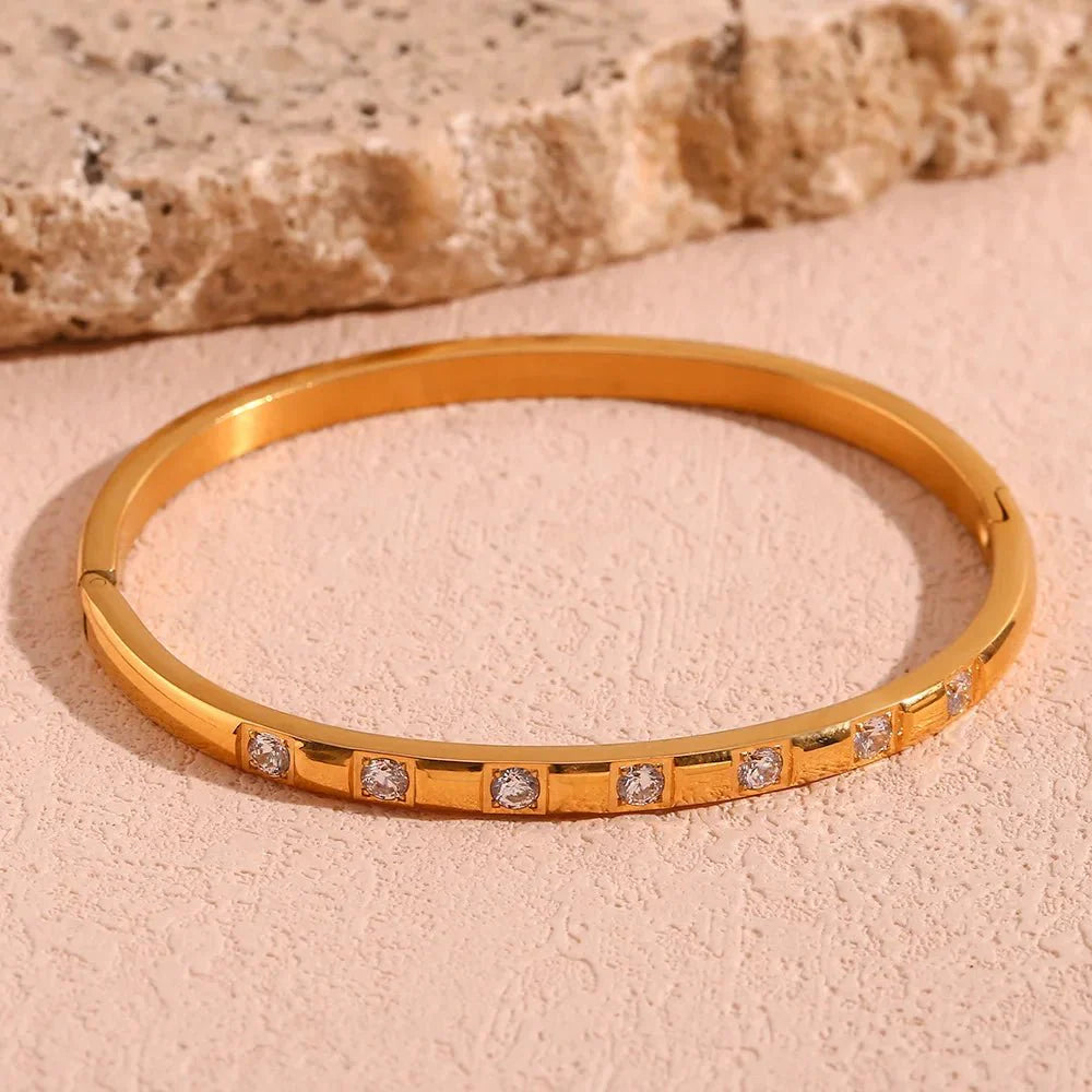 Diamond Accented Gold Cuff Bracelet - Aryomi