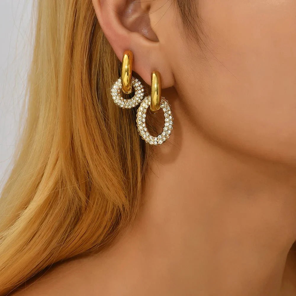 Dual Diamond Circle Huggie Earrings - Aryomi